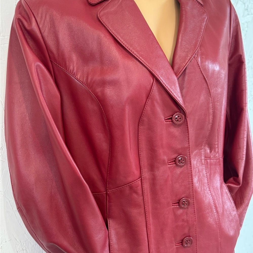 90s Minimalist Dark Americana Deep Red Leather Blazer Corporate Goth Jacket 2X